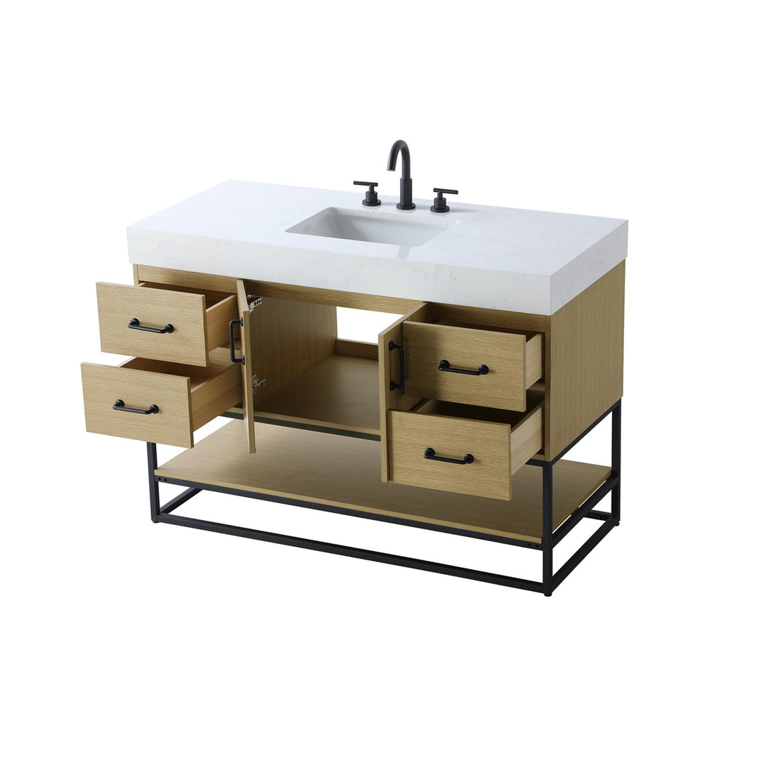 48 Inch Single Bathroom Vanity In Honey Brown - View 4 - Joshua Marshal