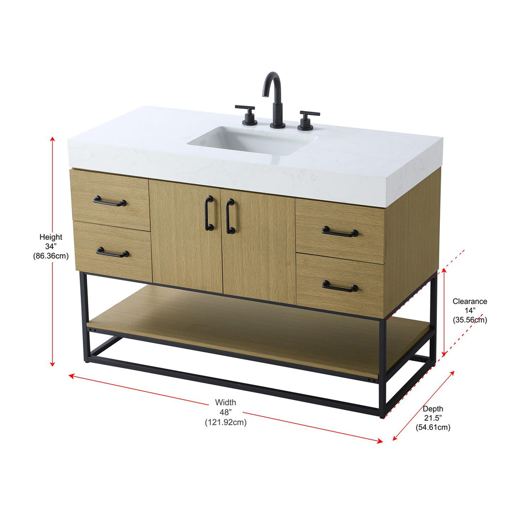 48 Inch Single Bathroom Vanity In Honey Brown - View 6 - Joshua Marshal