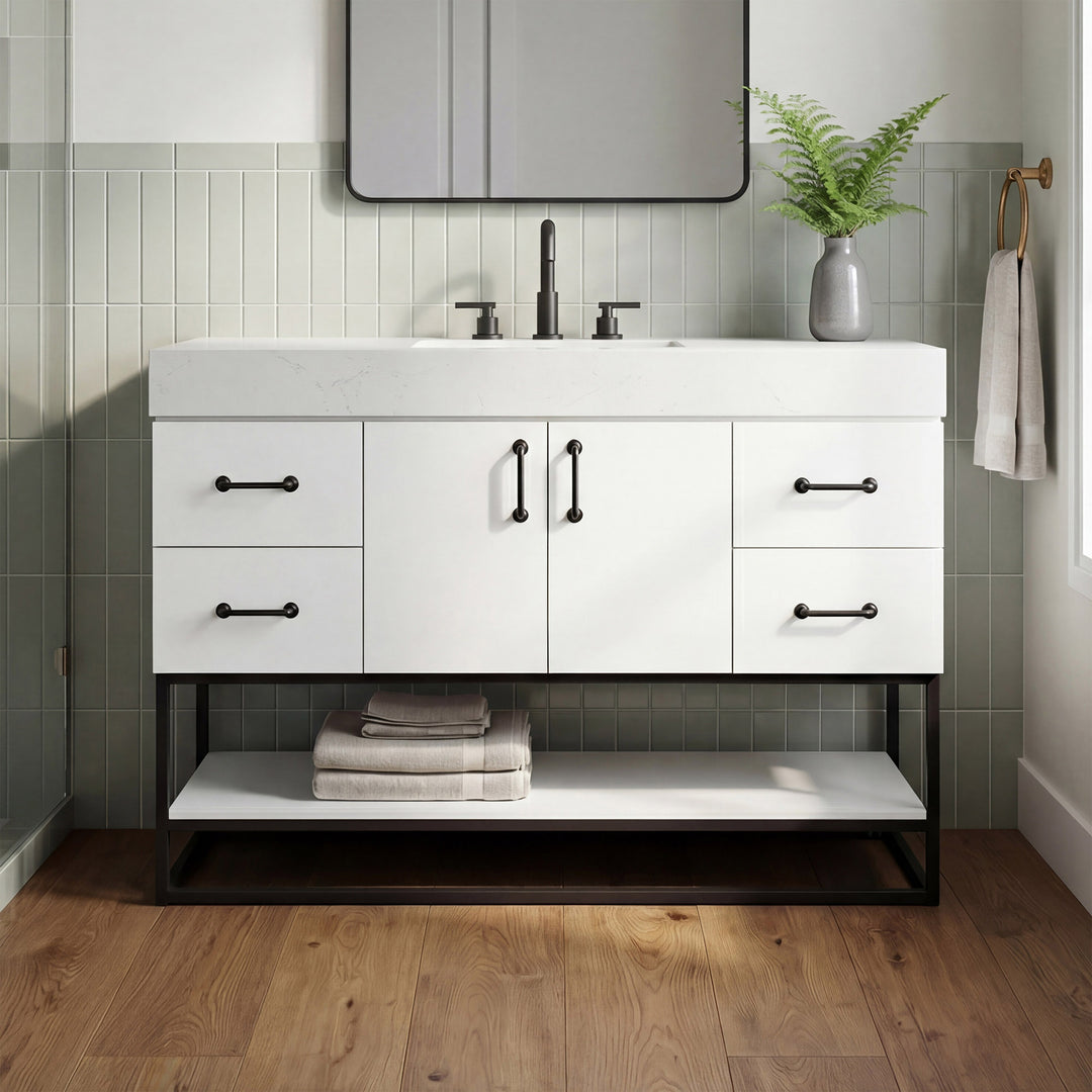 48 Inch Single Bathroom Vanity In White White Finish - KITCHEN & BATH by Joshua Marshal