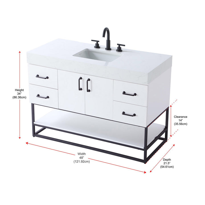 48 Inch Single Bathroom Vanity In White - View 4 - Joshua Marshal