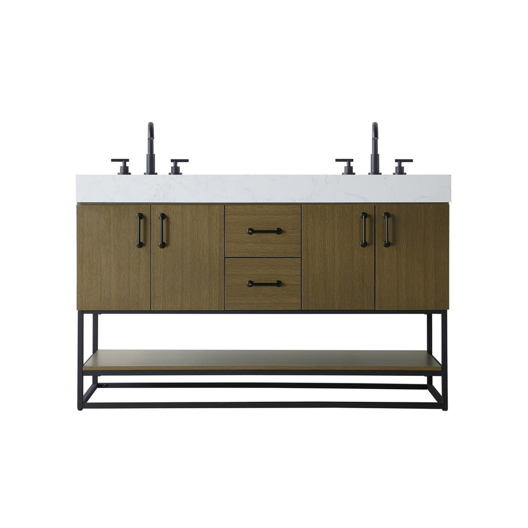 54 Inch Double Bathroom Vanity In Chestnut Brown - View 3 - Joshua Marshal