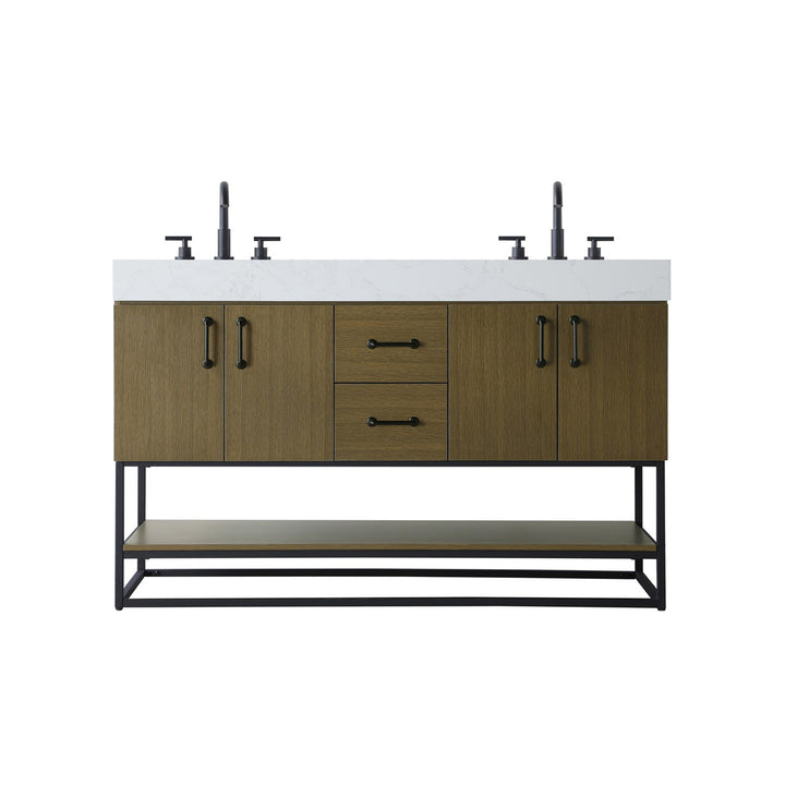 54 Inch Double Bathroom Vanity In Chestnut Brown - View 3 - Joshua Marshal