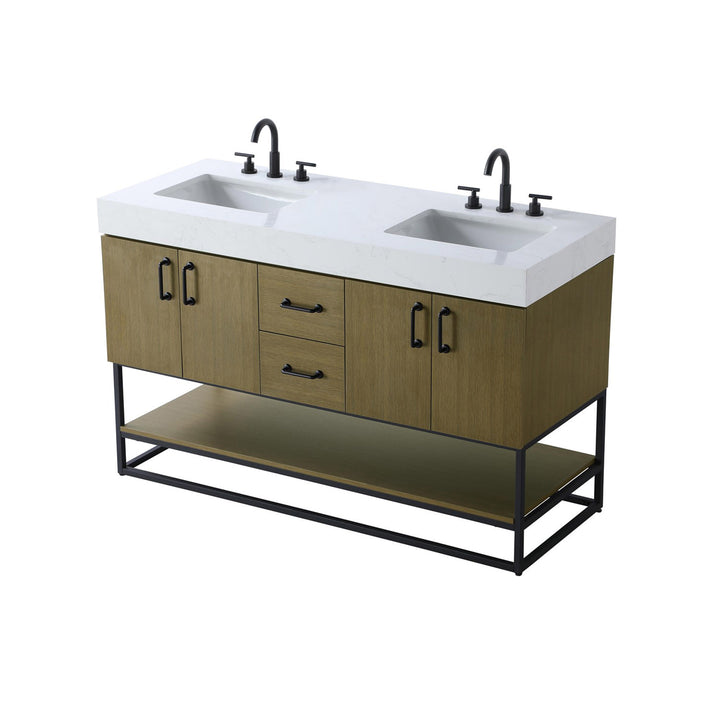 54 Inch Double Bathroom Vanity In Chestnut Brown - View 4 - Joshua Marshal