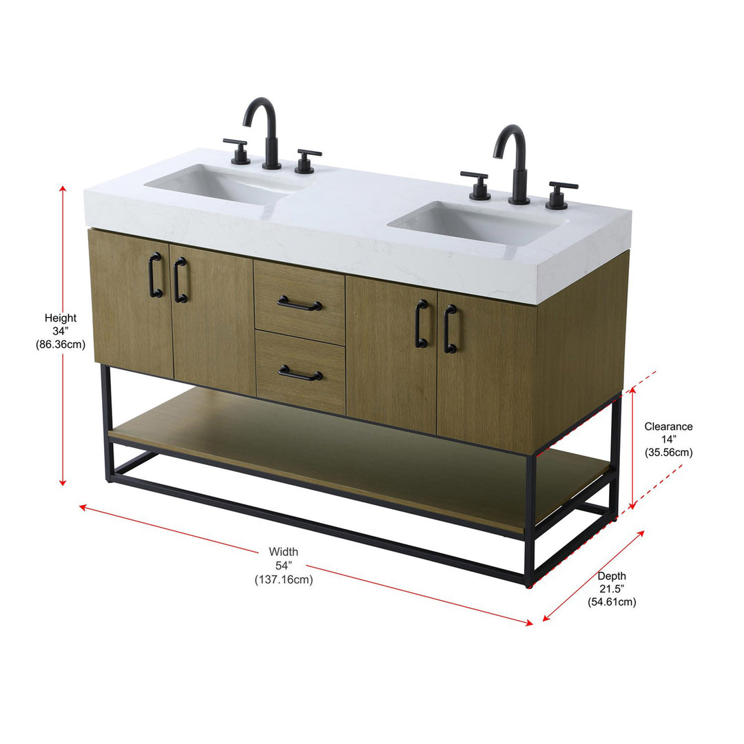 54 Inch Double Bathroom Vanity In Chestnut Brown - View 5 - Joshua Marshal