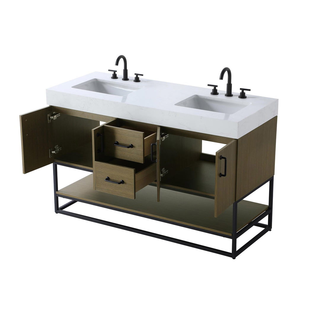 54 Inch Double Bathroom Vanity In Chestnut Brown - View 6 - Joshua Marshal