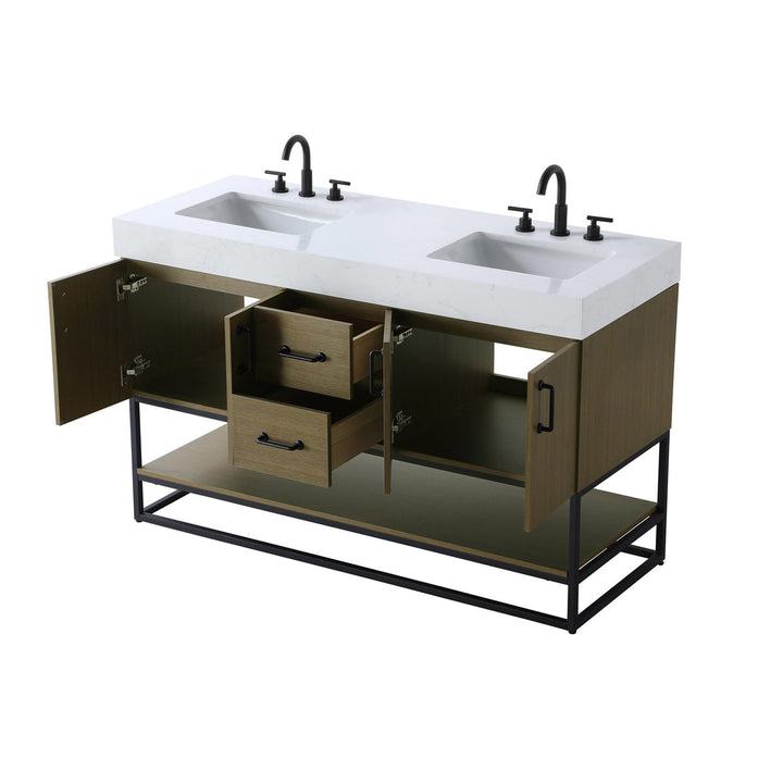 54 Inch Double Bathroom Vanity In Chestnut Brown - View 6 - Joshua Marshal