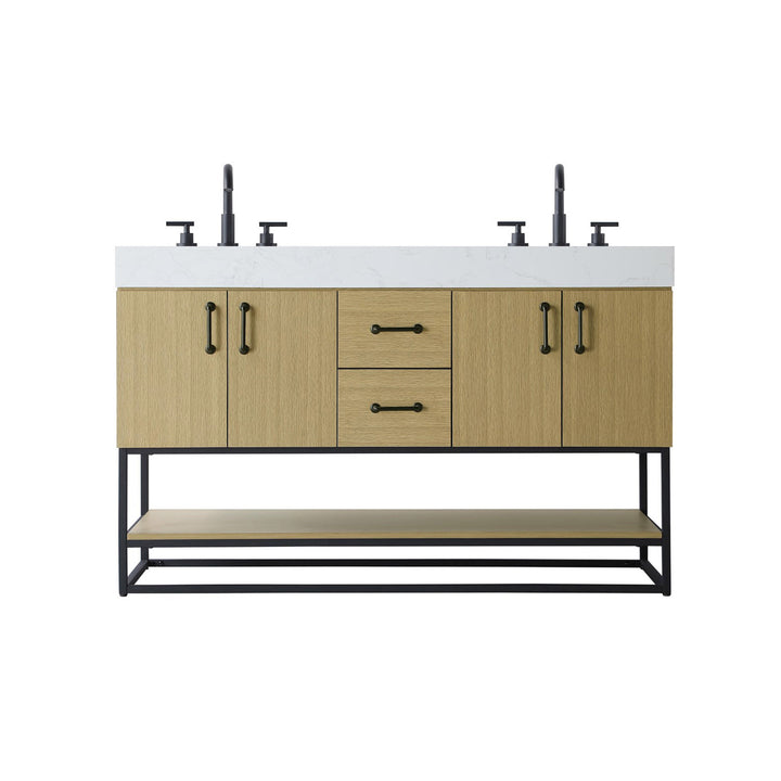 54 Inch Double Bathroom Vanity In Honey Brown - View 3 - Joshua Marshal