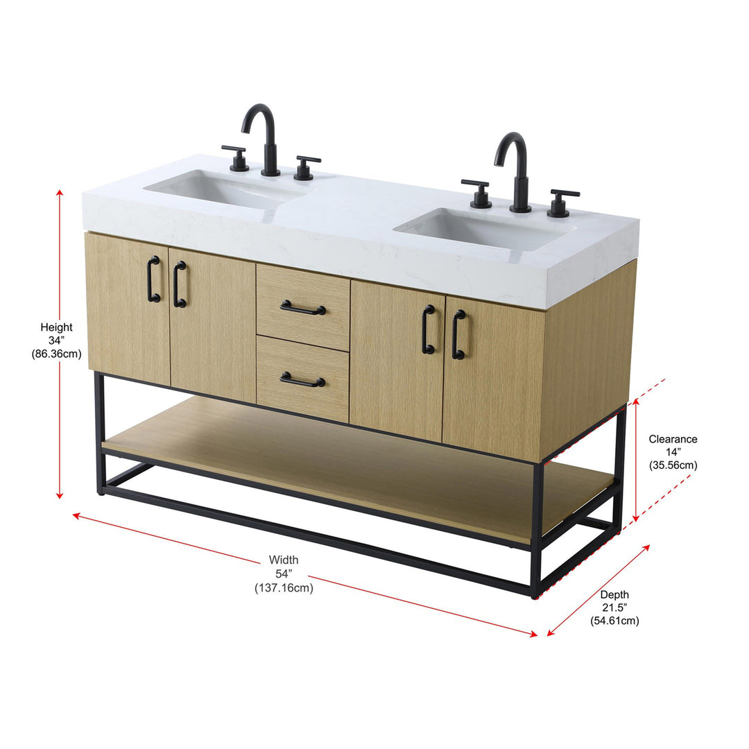 54 Inch Double Bathroom Vanity In Honey Brown - View 4 - Joshua Marshal