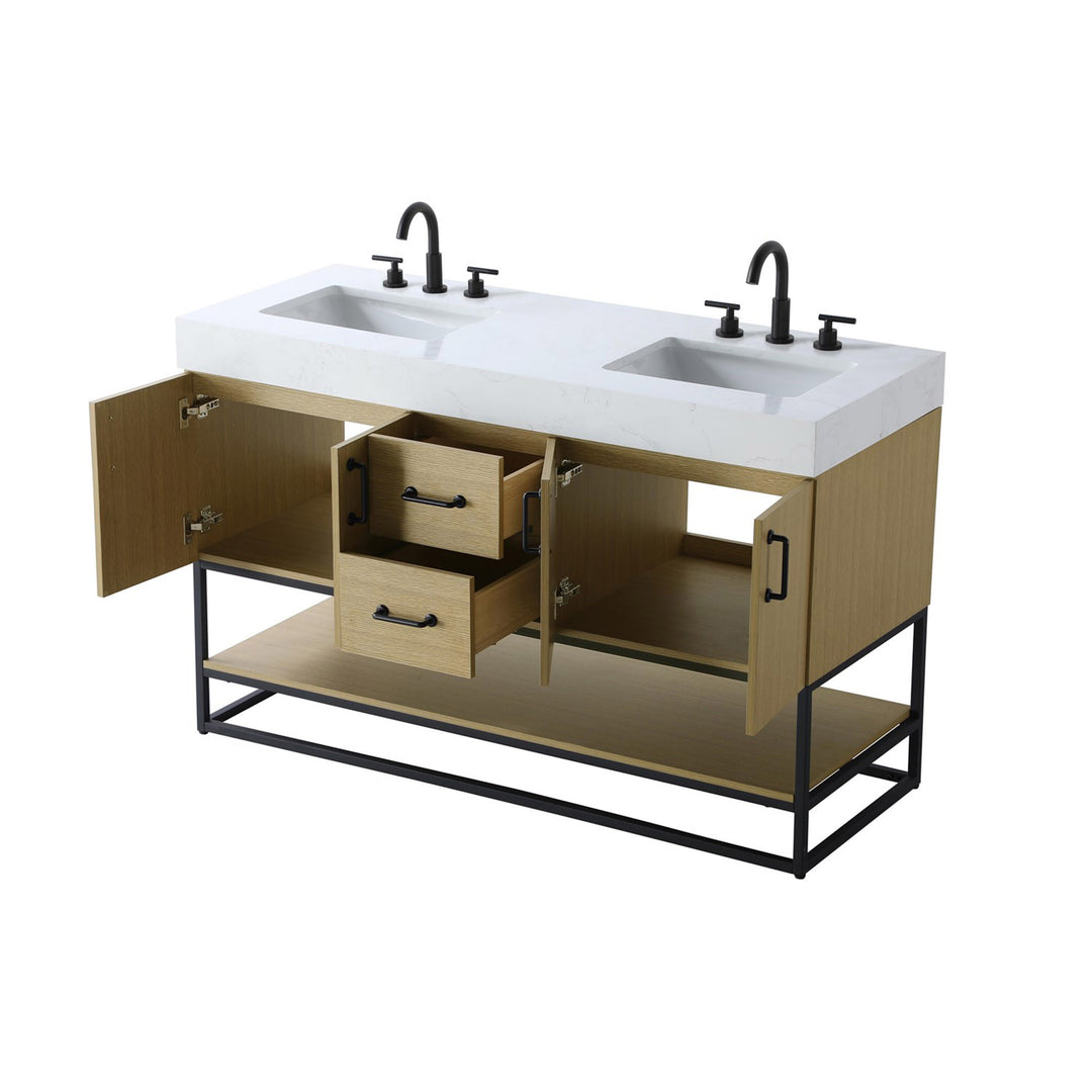 54 Inch Double Bathroom Vanity In Honey Brown - View 5 - Joshua Marshal