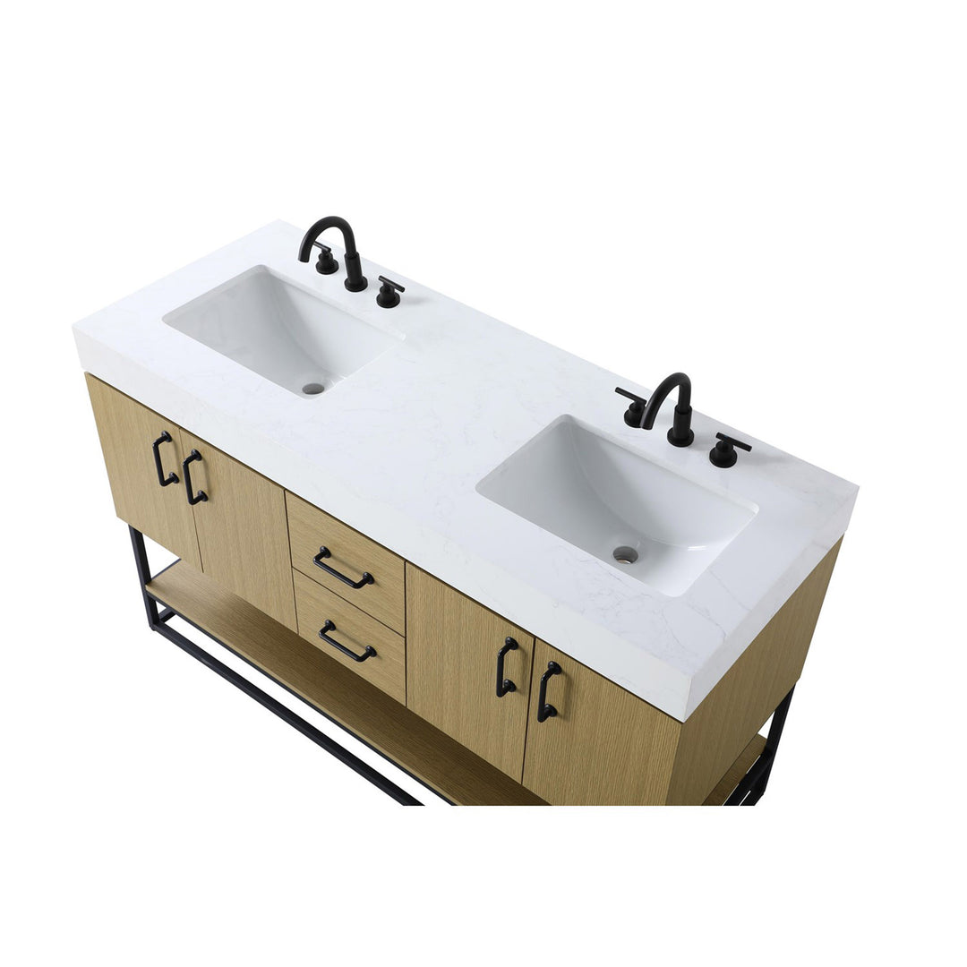 54 Inch Double Bathroom Vanity In Honey Brown - View 6 - Joshua Marshal