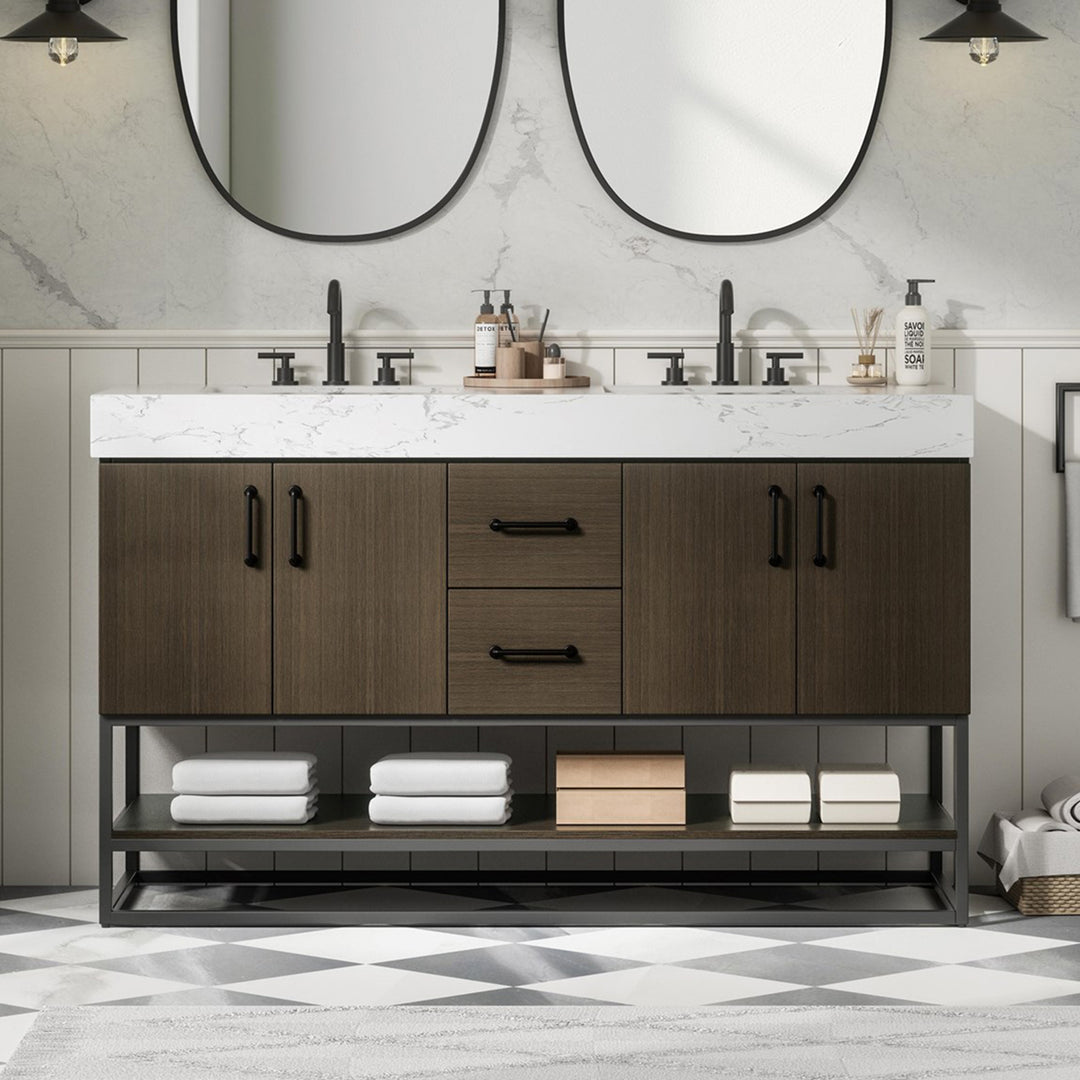 54 Inch Double Bathroom Vanity In Mocha Brown Mocha Brown Finish - KITCHEN & BATH by Joshua Marshal