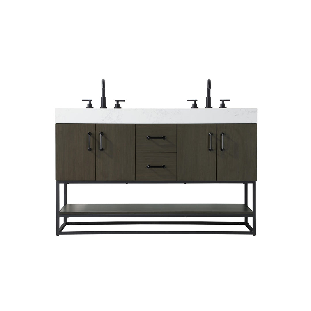 54 Inch Double Bathroom Vanity In Mocha Brown - View 3 - Joshua Marshal