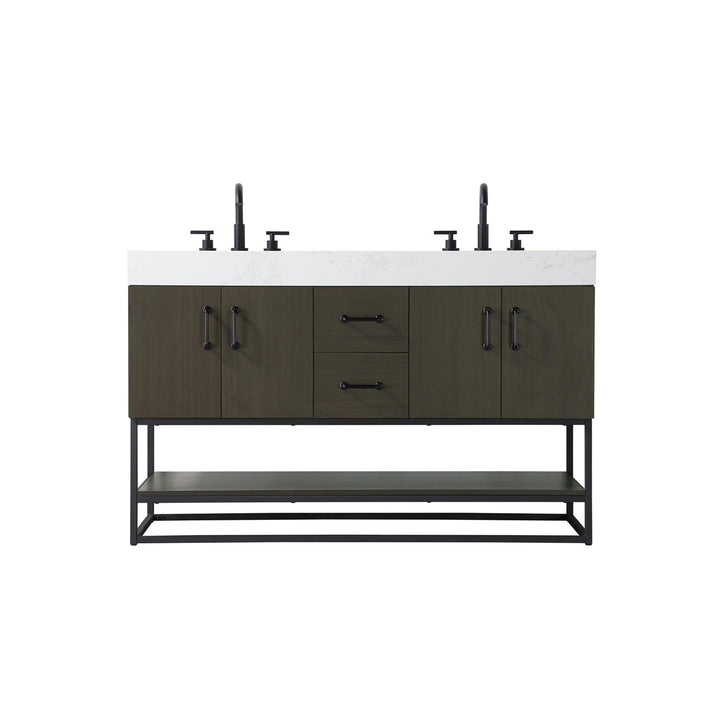 54 Inch Double Bathroom Vanity In Mocha Brown - View 3 - Joshua Marshal