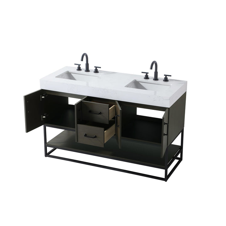 54 Inch Double Bathroom Vanity In Mocha Brown - View 4 - Joshua Marshal