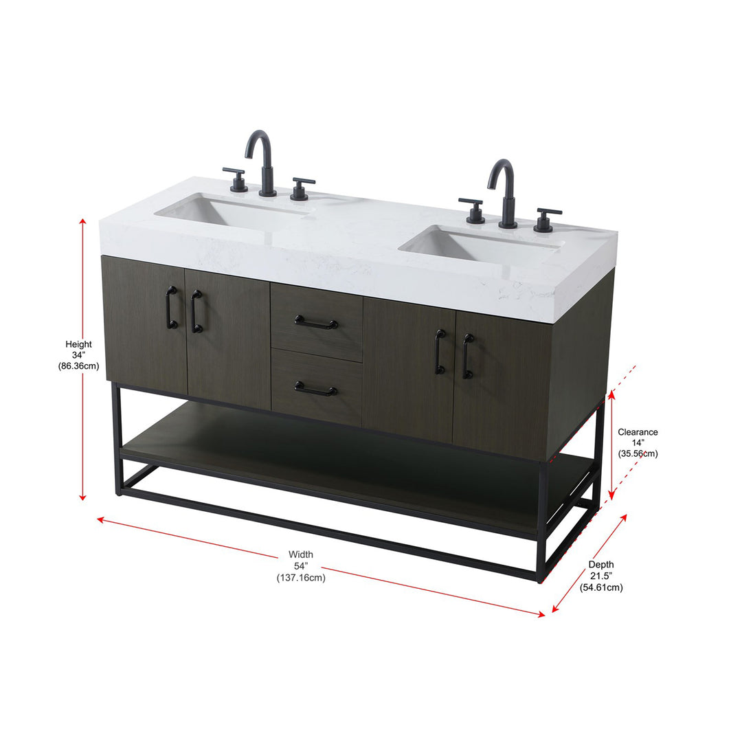 54 Inch Double Bathroom Vanity In Mocha Brown - View 6 - Joshua Marshal