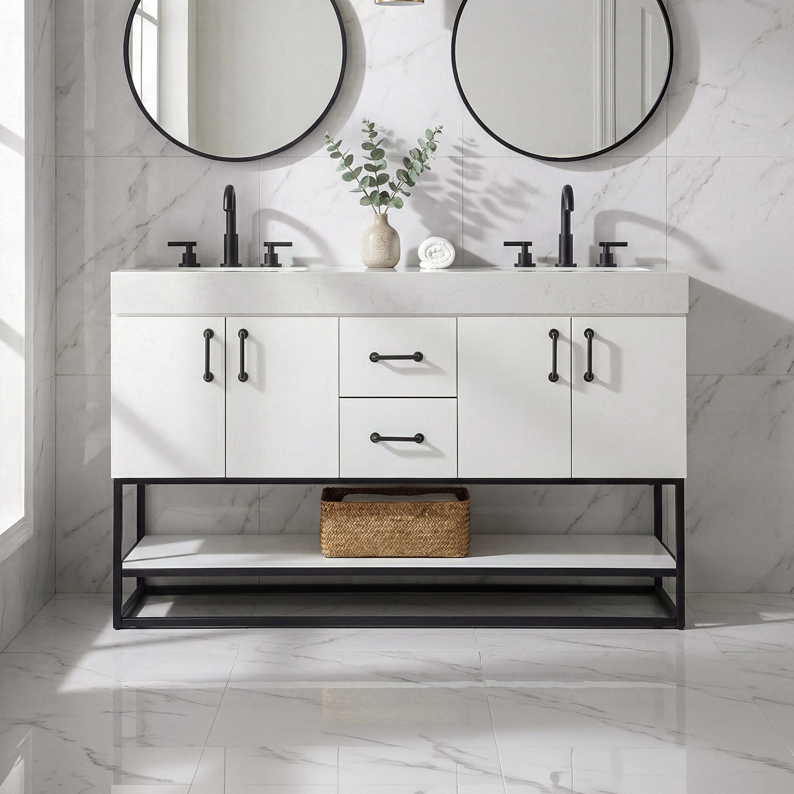 54 Inch Double Bathroom Vanity In White White Finish - KITCHEN & BATH by Joshua Marshal