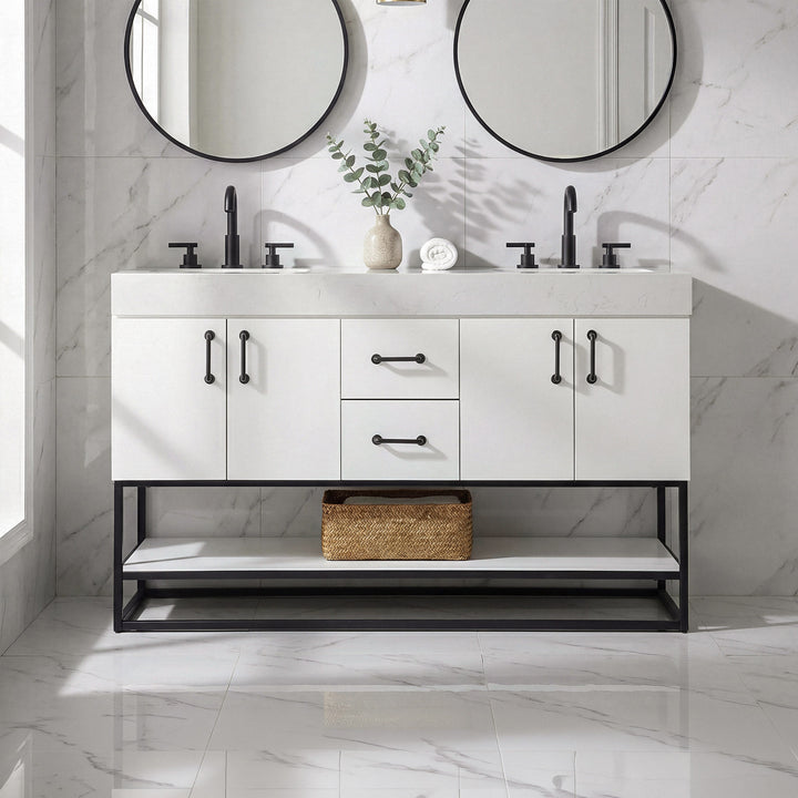 54 Inch Double Bathroom Vanity In White White Finish - KITCHEN & BATH by Joshua Marshal