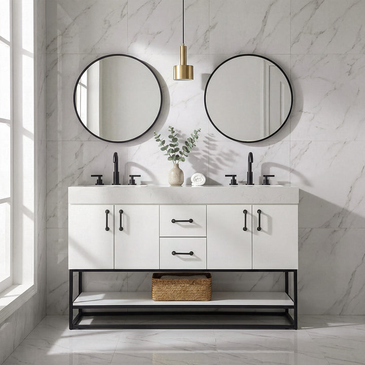54 Inch Double Bathroom Vanity In White - View 2 - Joshua Marshal