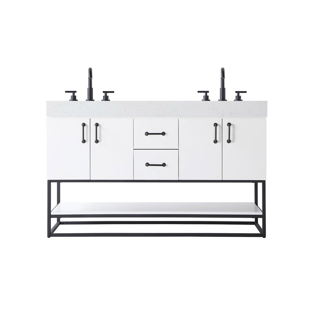 54 Inch Double Bathroom Vanity In White - View 3 - Joshua Marshal