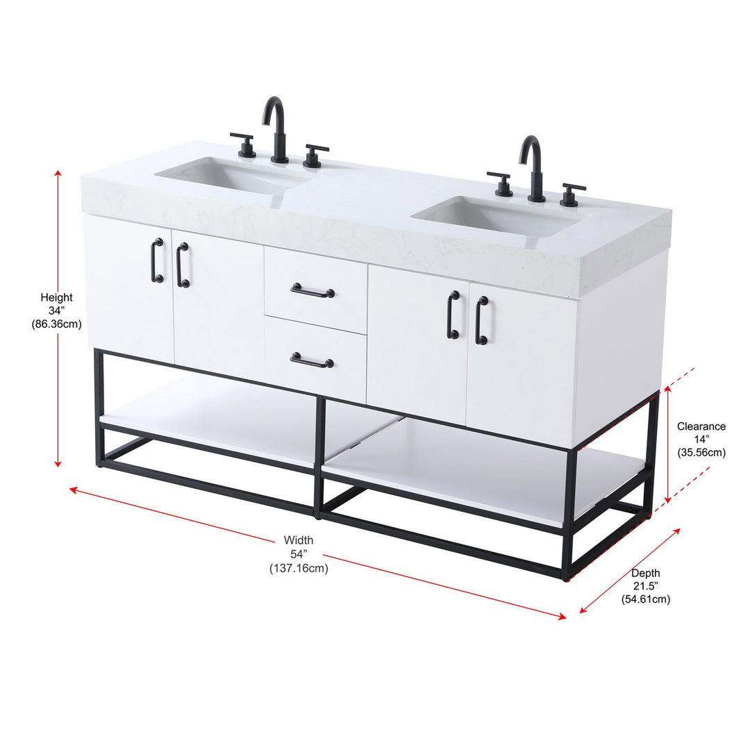 54 Inch Double Bathroom Vanity In White - View 4 - Joshua Marshal