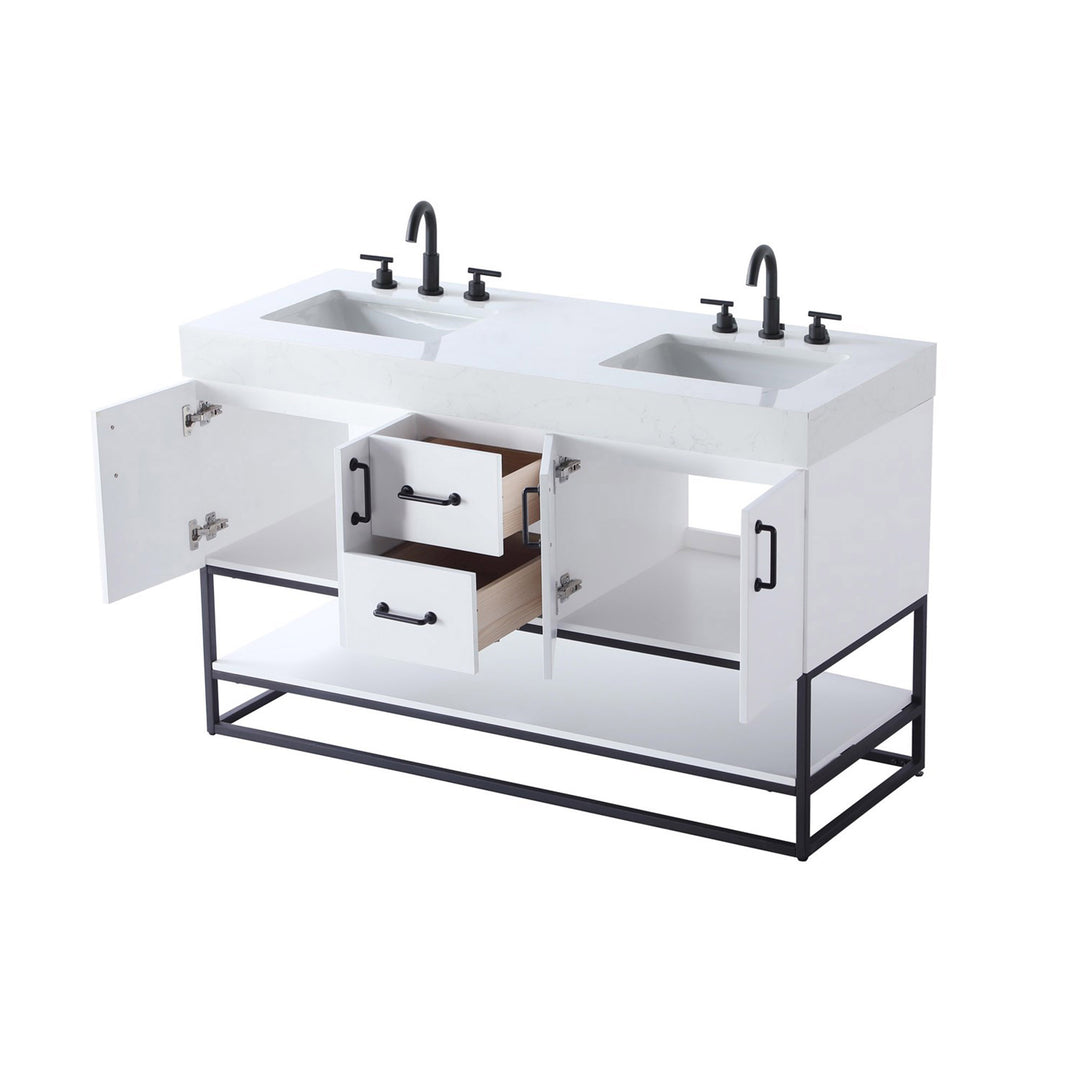 54 Inch Double Bathroom Vanity In White - View 5 - Joshua Marshal