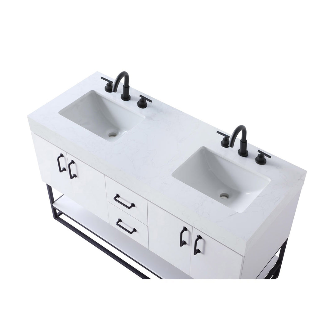 54 Inch Double Bathroom Vanity In White - View 6 - Joshua Marshal