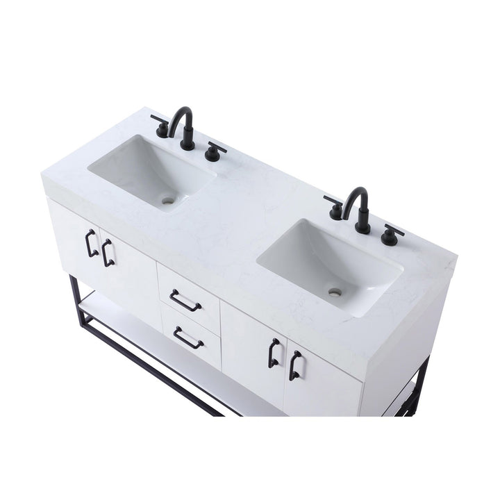 54 Inch Double Bathroom Vanity In White - View 6 - Joshua Marshal