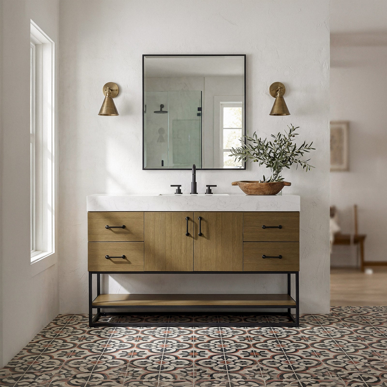 54 Inch Single Bathroom Vanity In Chestnut Brown - View 2 - Joshua Marshal