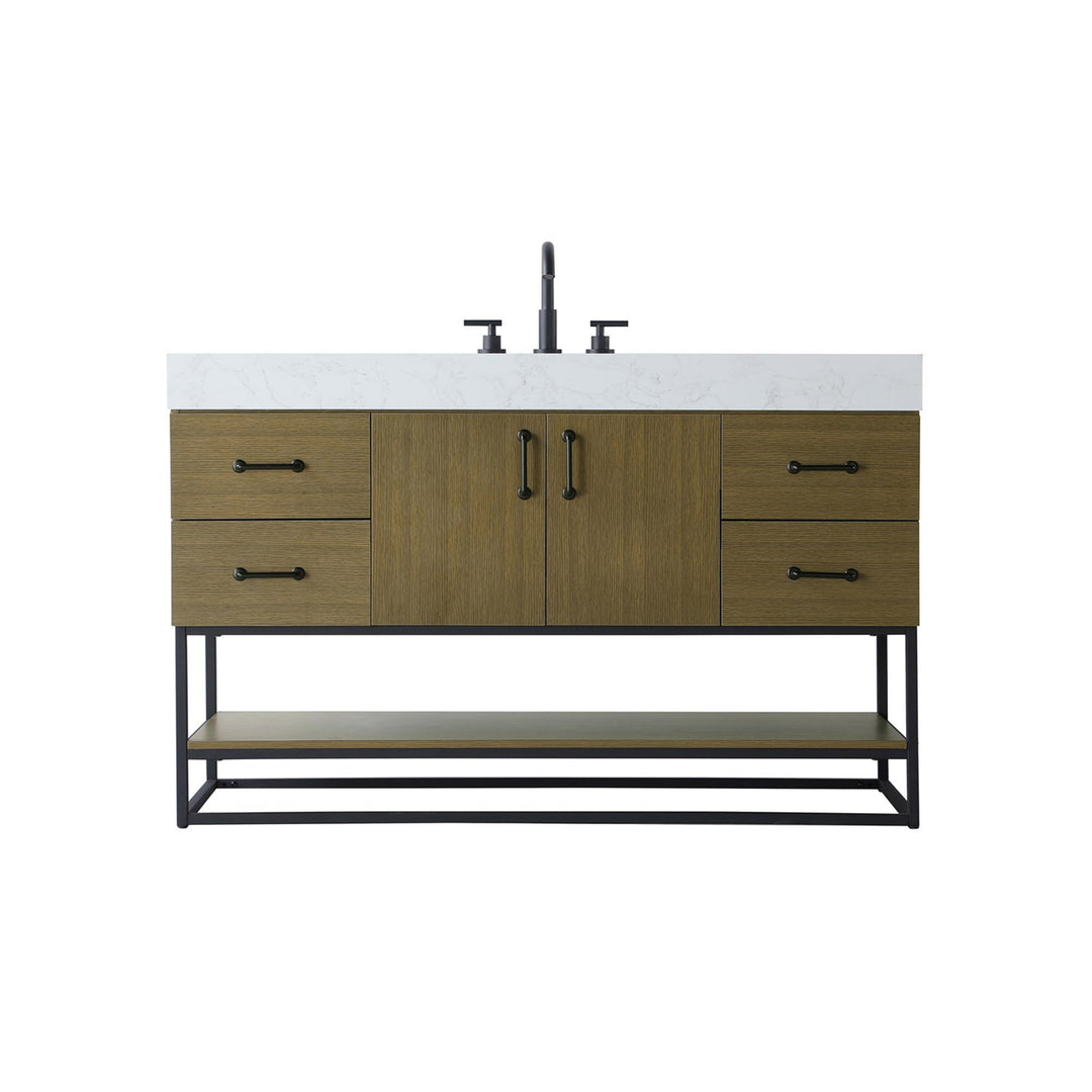 54 Inch Single Bathroom Vanity In Chestnut Brown - View 3 - Joshua Marshal