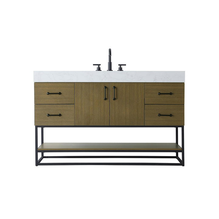 54 Inch Single Bathroom Vanity In Chestnut Brown - View 3 - Joshua Marshal