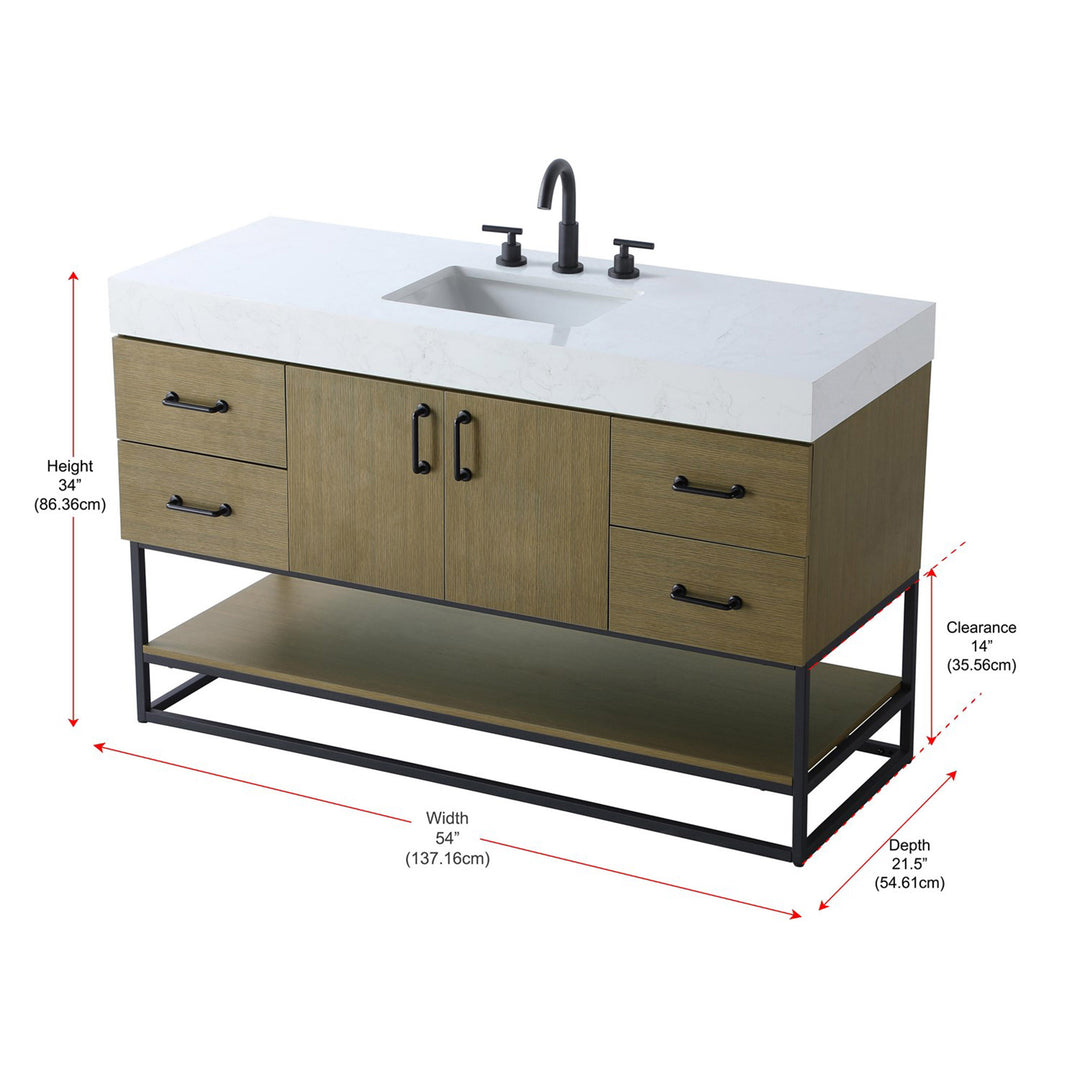 54 Inch Single Bathroom Vanity In Chestnut Brown - View 4 - Joshua Marshal