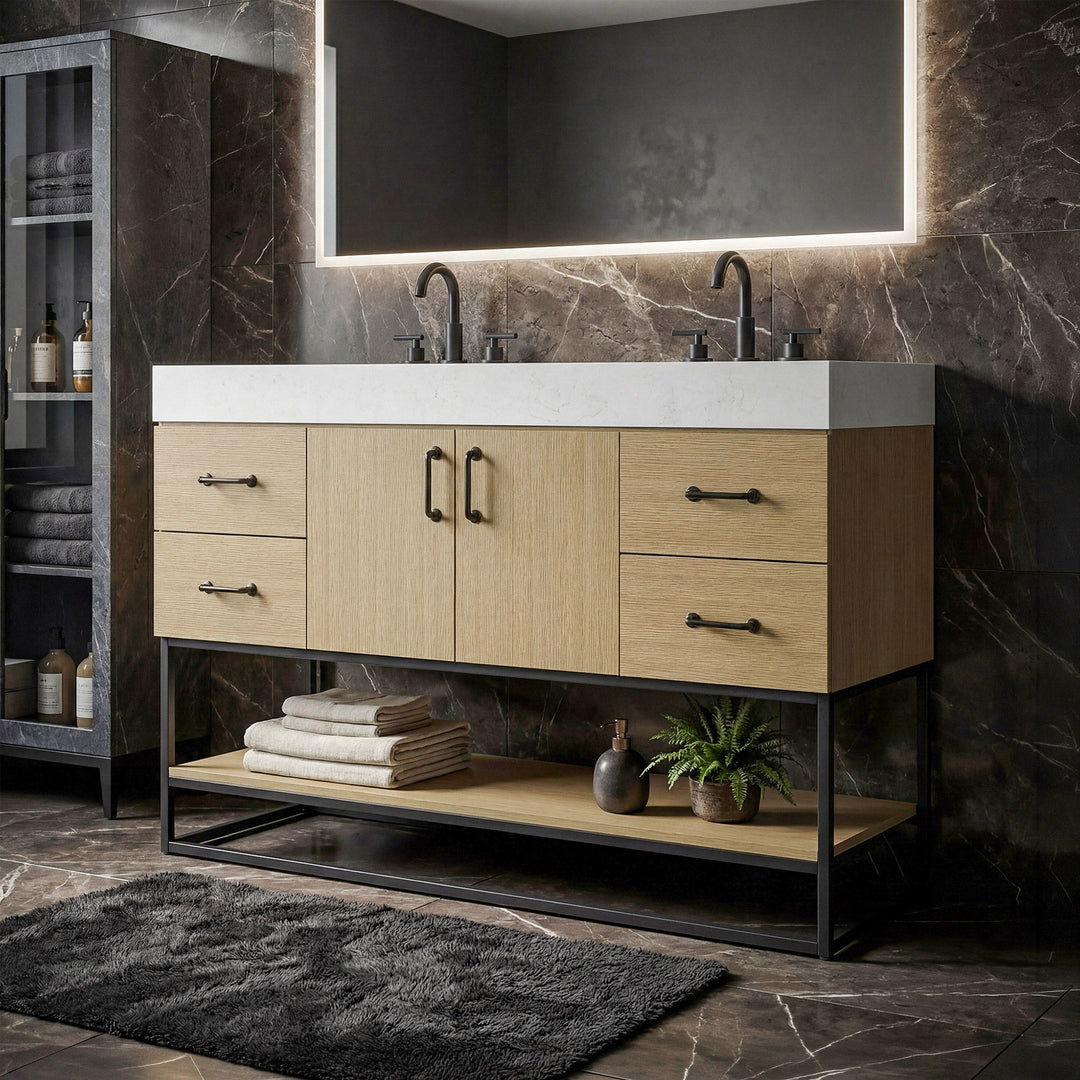 54 Inch Single Bathroom Vanity In Honey Brown Honey Brown Finish - KITCHEN & BATH by Joshua Marshal