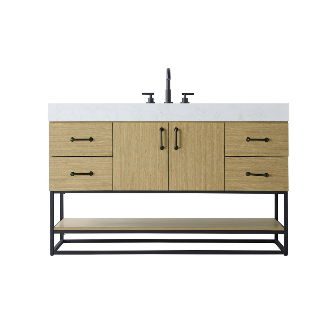 54 Inch Single Bathroom Vanity In Honey Brown - View 3 - Joshua Marshal