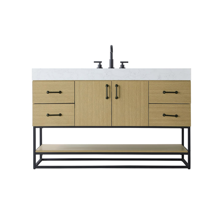 54 Inch Single Bathroom Vanity In Honey Brown - View 3 - Joshua Marshal