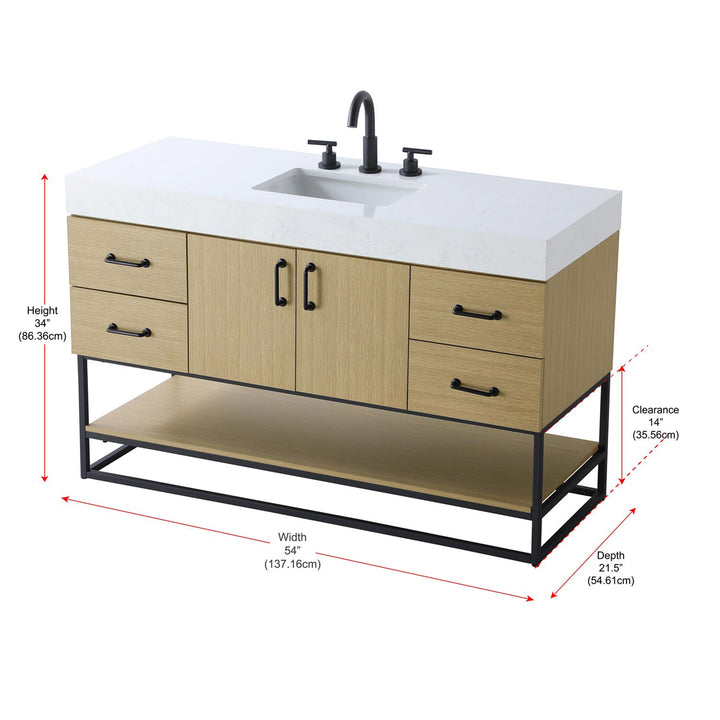 54 Inch Single Bathroom Vanity In Honey Brown - View 4 - Joshua Marshal