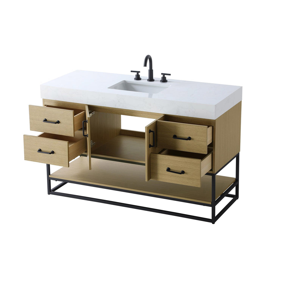 54 Inch Single Bathroom Vanity In Honey Brown - View 5 - Joshua Marshal