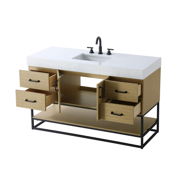 54 Inch Single Bathroom Vanity In Honey Brown - View 5 - Joshua Marshal