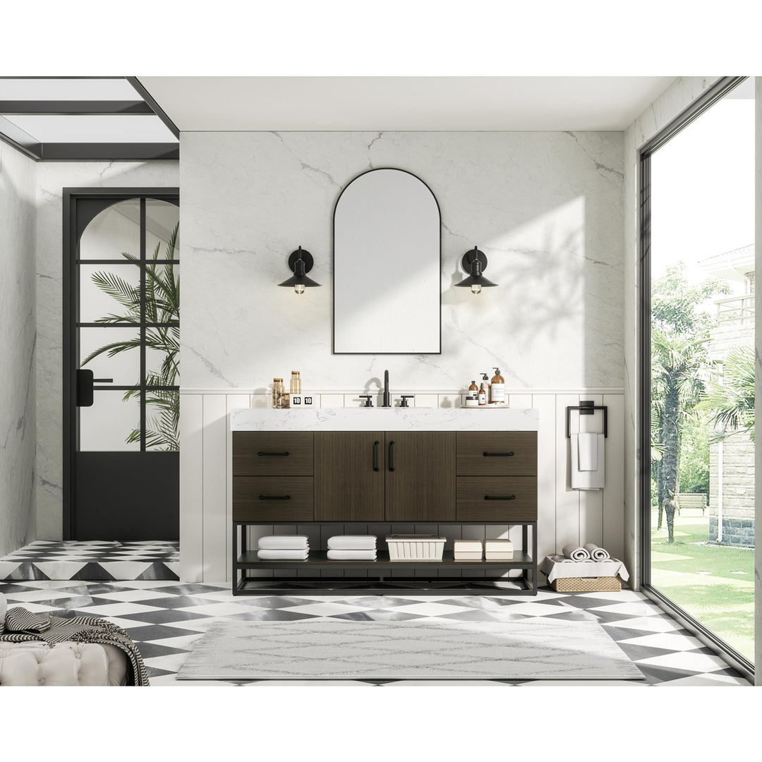 54 Inch Single Bathroom Vanity In Mocha Brown - View 2 - Joshua Marshal