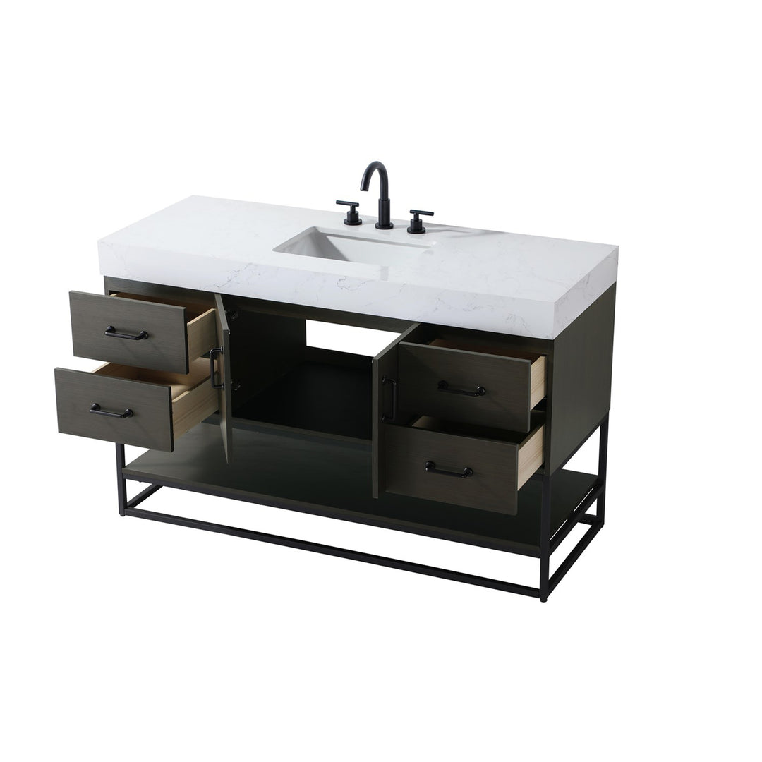 54 Inch Single Bathroom Vanity In Mocha Brown - View 4 - Joshua Marshal