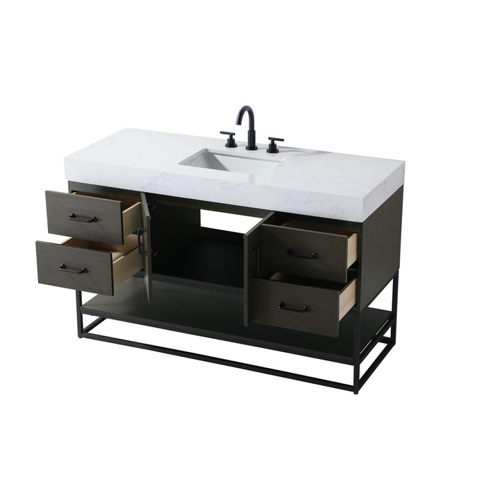 54 Inch Single Bathroom Vanity In Mocha Brown - View 4 - Joshua Marshal