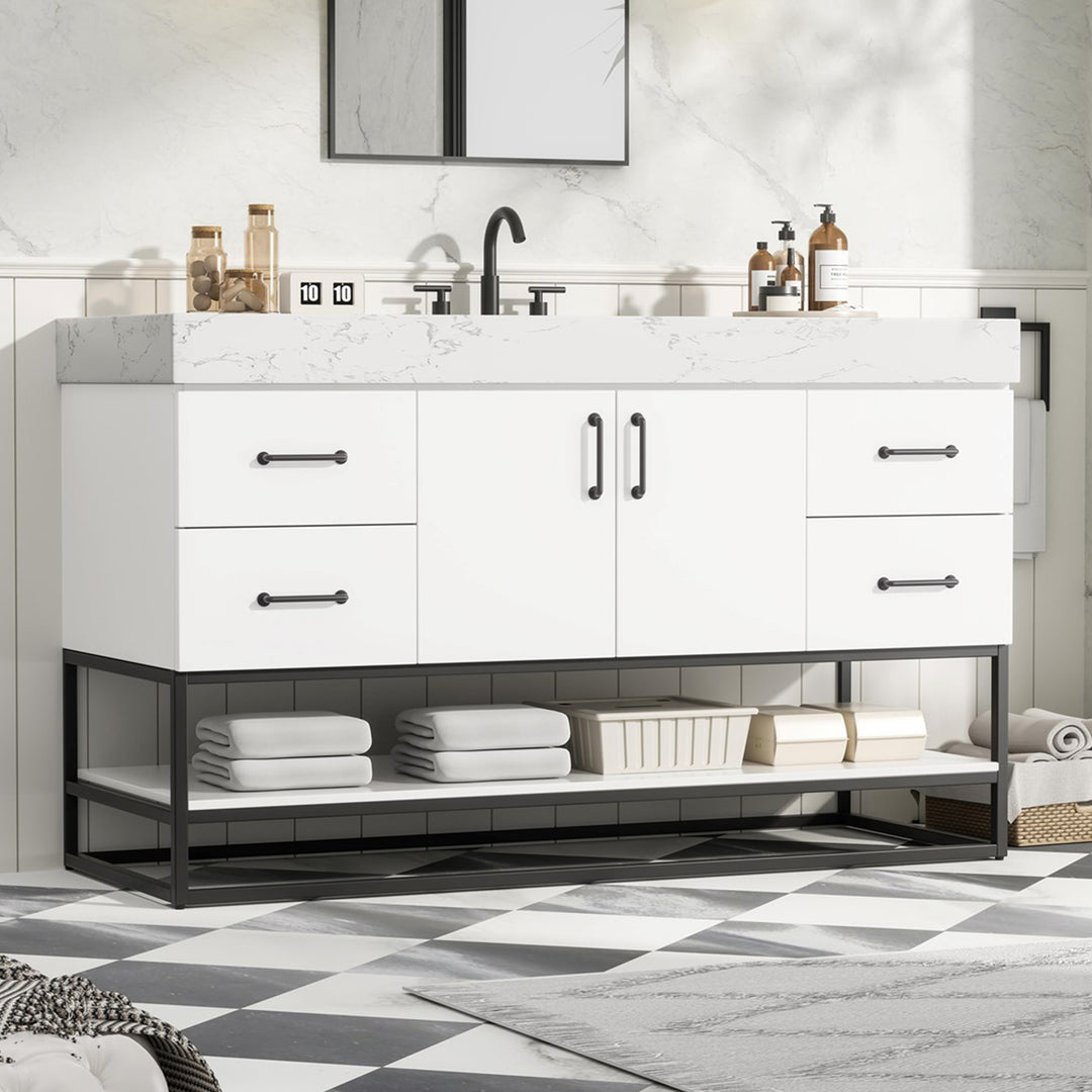 54 Inch Single Bathroom Vanity In White White Finish - KITCHEN & BATH by Joshua Marshal
