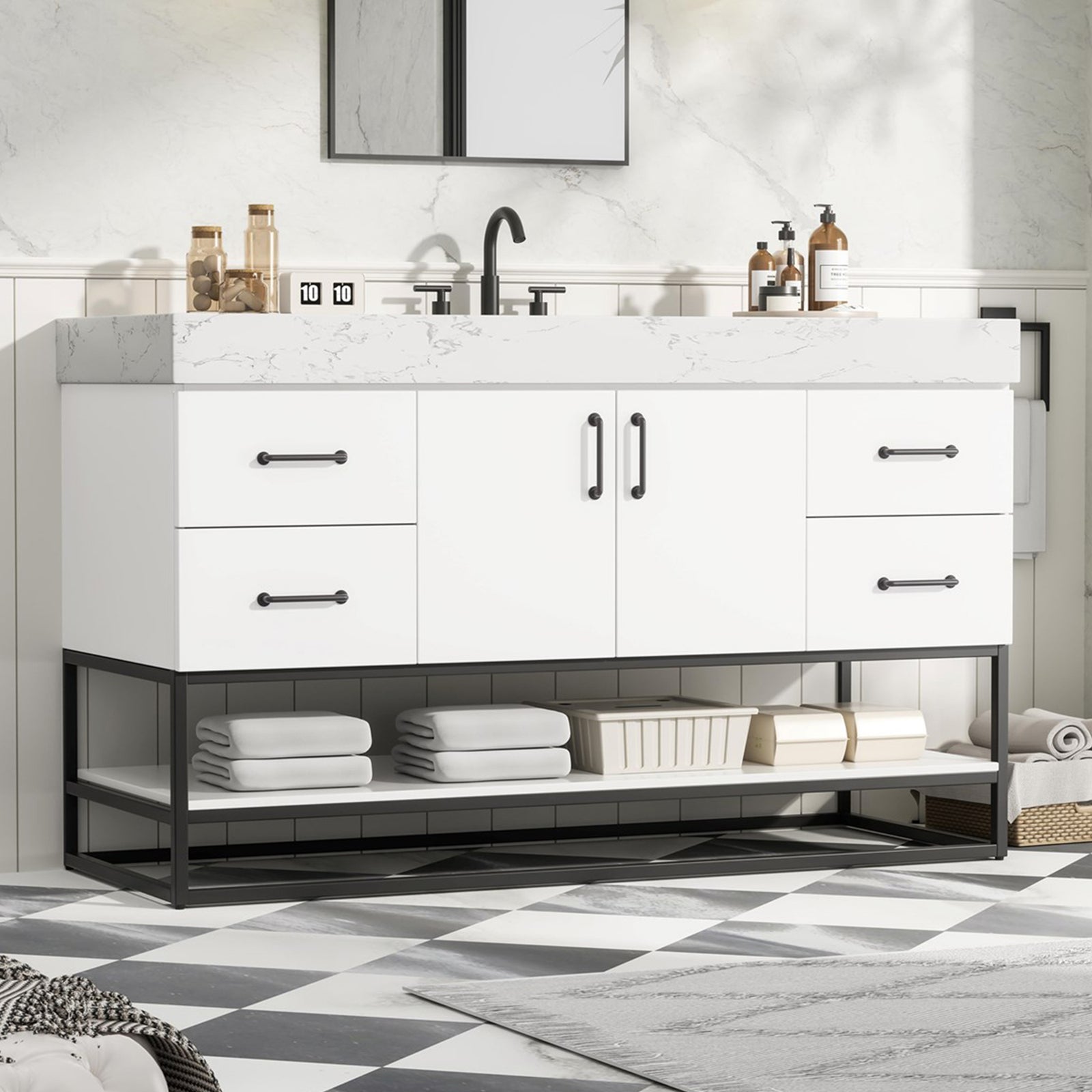 54 Inch Single Bathroom Vanity In White White Finish - KITCHEN & BATH by Joshua Marshal