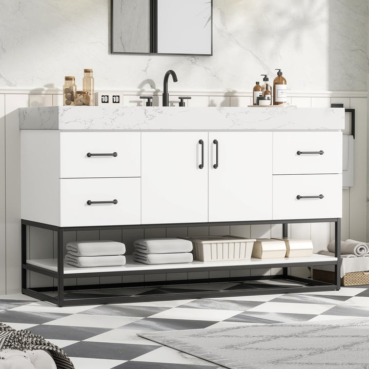 54 Inch Single Bathroom Vanity In White White Finish - KITCHEN & BATH by Joshua Marshal