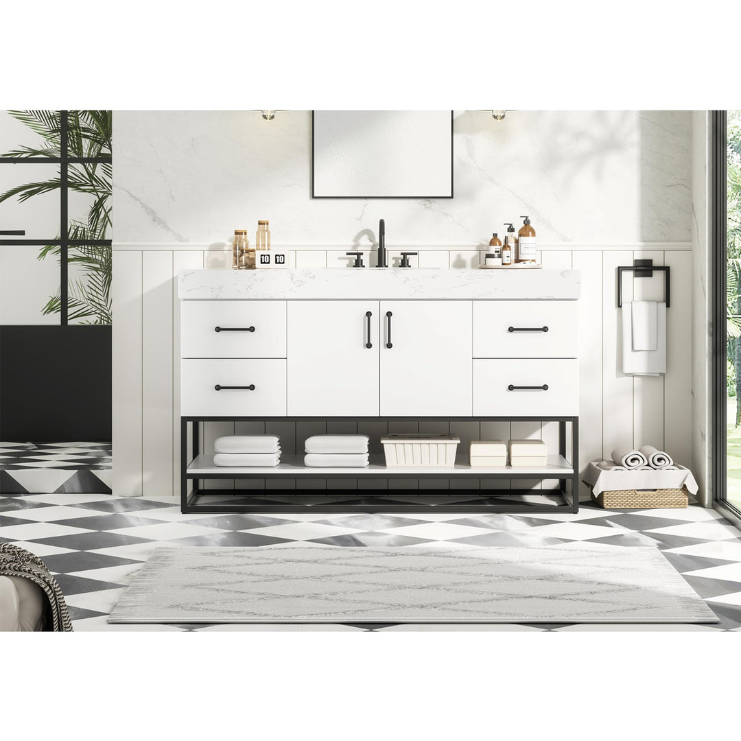 54 Inch Single Bathroom Vanity In White - View 2 - Joshua Marshal
