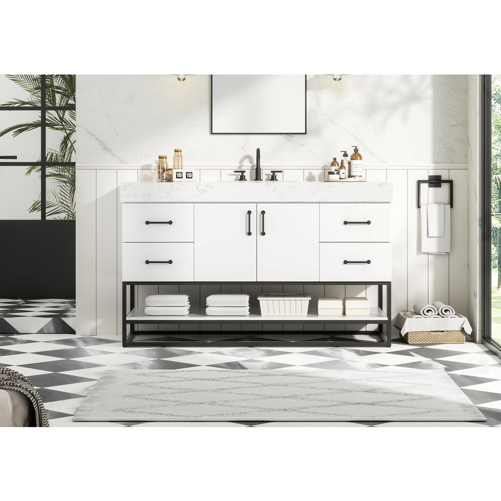 54 Inch Single Bathroom Vanity In White - View 2 - Joshua Marshal