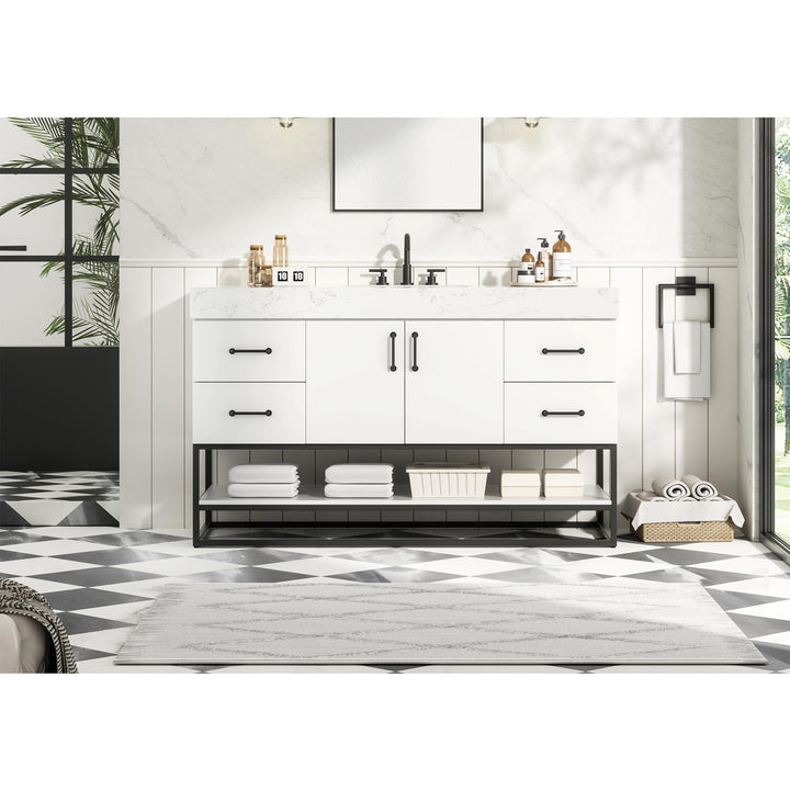 54 Inch Single Bathroom Vanity In White - View 2 - Joshua Marshal