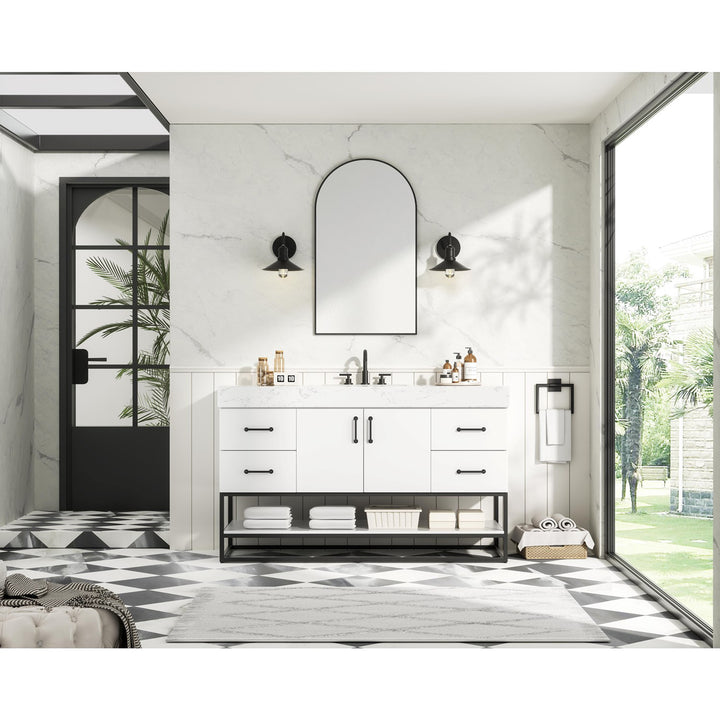 54 Inch Single Bathroom Vanity In White - View 3 - Joshua Marshal