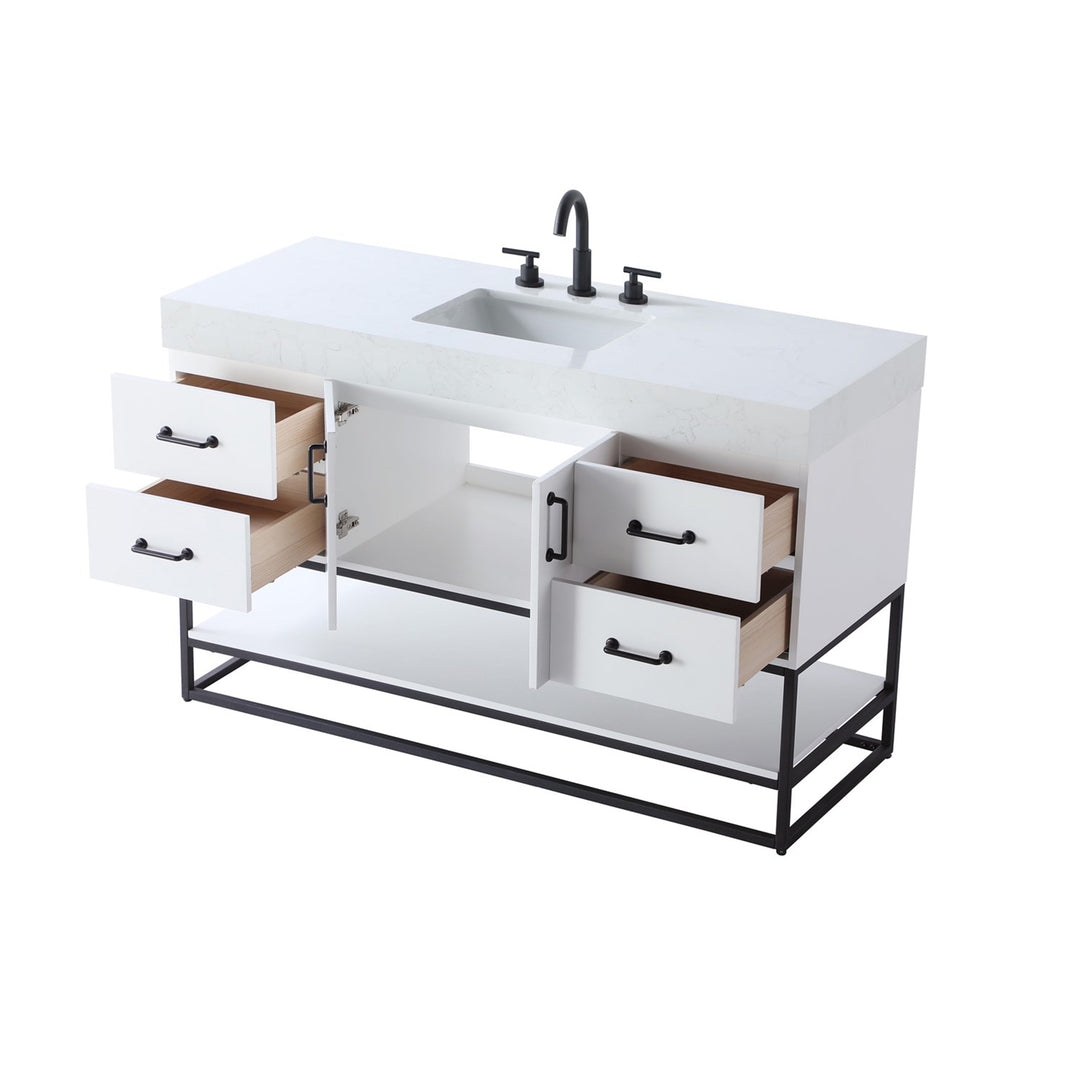 54 Inch Single Bathroom Vanity In White - View 5 - Joshua Marshal