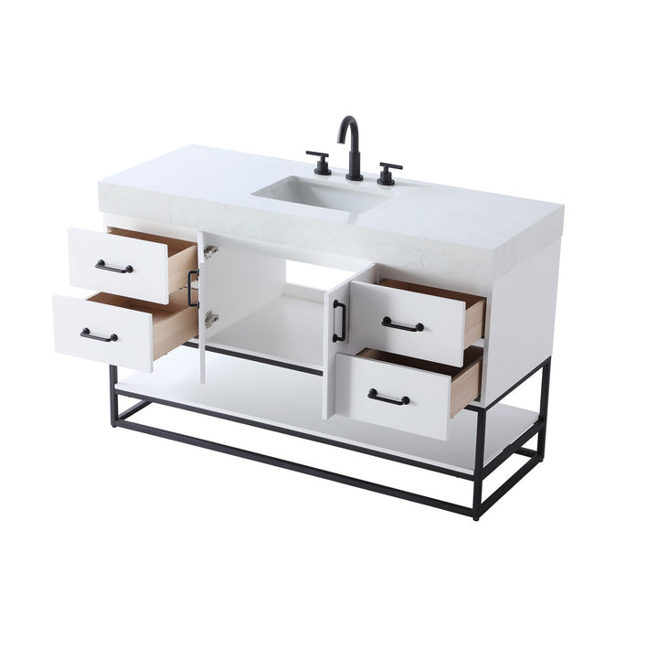 54 Inch Single Bathroom Vanity In White - View 5 - Joshua Marshal