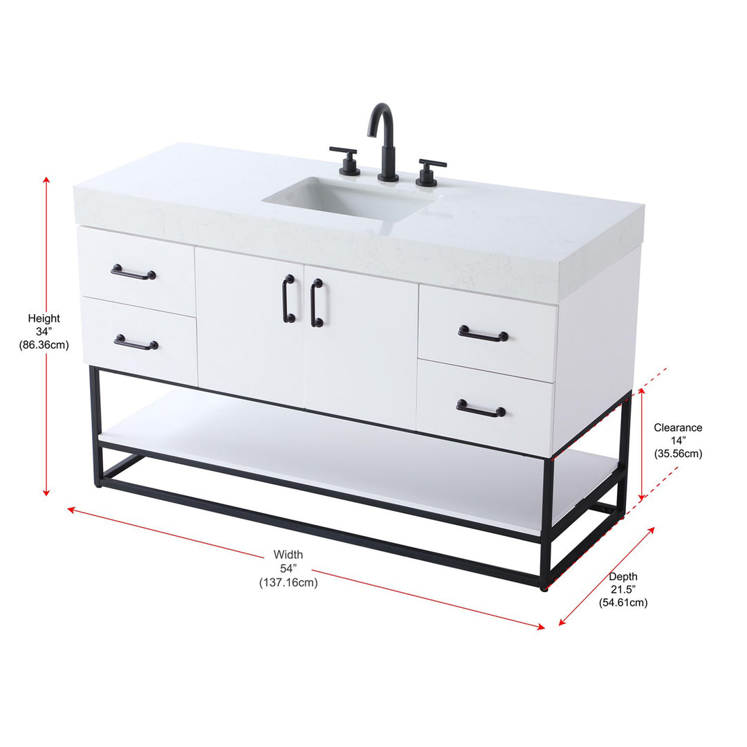 54 Inch Single Bathroom Vanity In White - View 6 - Joshua Marshal
